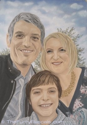 Pastel Portrait Painting of a Happy Family - The Furry Rascals, Cyprus